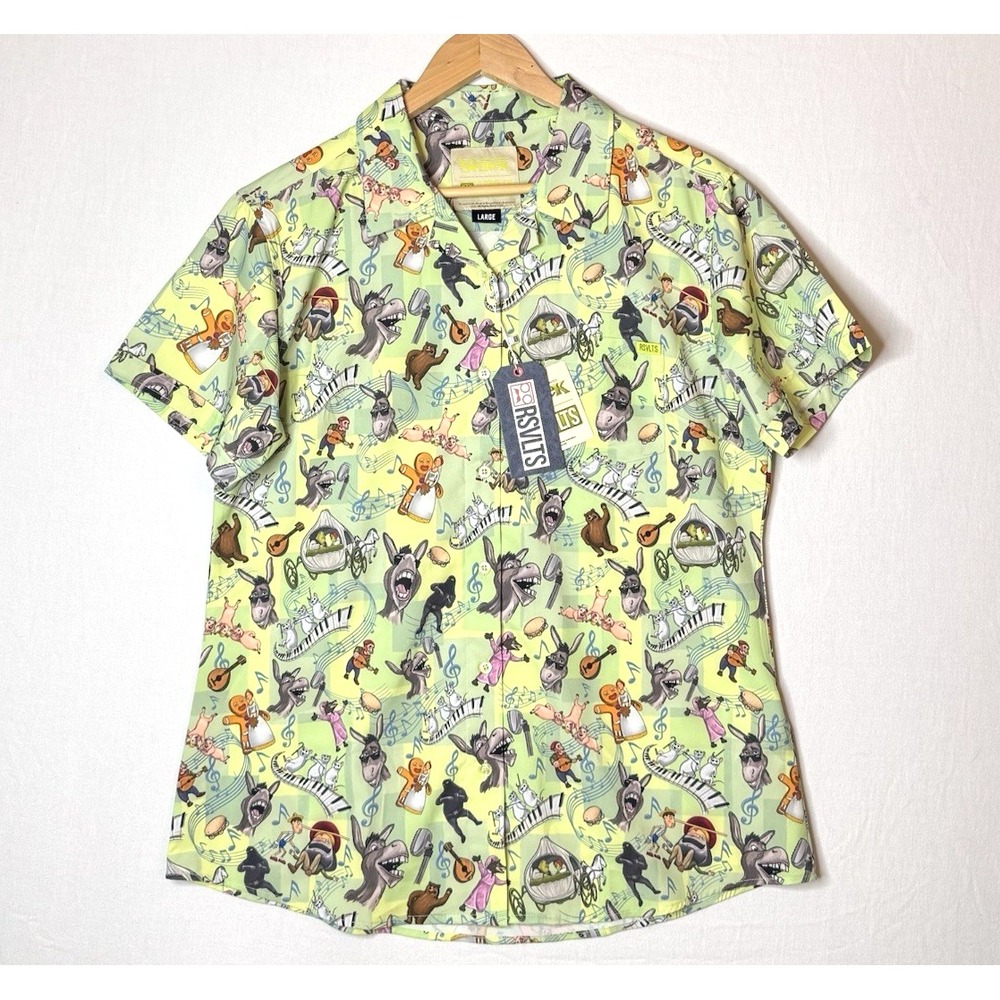 RSVLTS Shrek NEW Duloc & Roll Button Shirt Womens L Green Kunuflex Universal